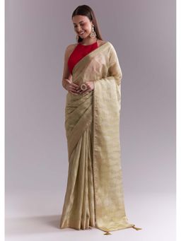 KALKI FASHION - Cream Woven Saree with Unstitched Blouse