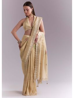 KALKI FASHION - Cream Embellished Saree with Unstitched Blouse