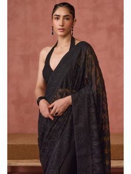 Soch - Black Embroidered Saree with Unstitched Blouse