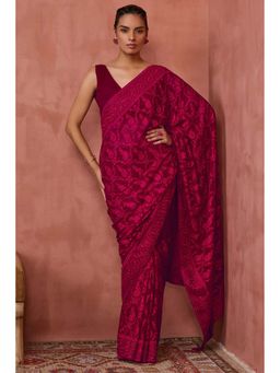 Soch - Pink Embroidered Saree with Unstitched Blouse