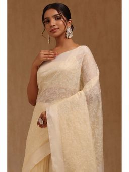 Soch - Cream Embroidered Saree with Unstitched Blouse