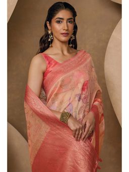 Soch - Peach Woven Saree with Unstitched Blouse