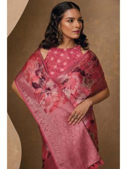 Soch - Pink Woven Saree with Unstitched Blouse