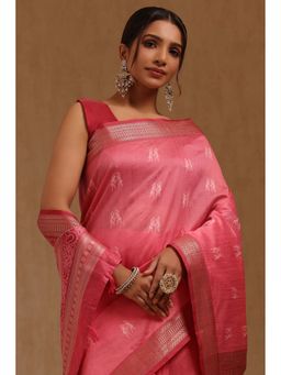 Soch - Pink Printed Saree with Unstitched Blouse