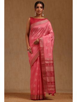 Soch - Pink Woven Saree with Unstitched Blouse