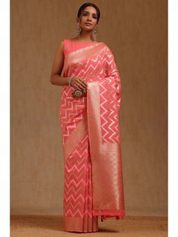 Soch - Pink Woven Saree with Unstitched Blouse