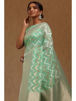 Soch - Green Woven Saree with Unstitched Blouse