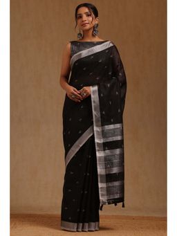 Soch - Black Woven Saree with Unstitched Blouse