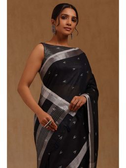 Soch - Navy Blue Woven Saree with Unstitched Blouse