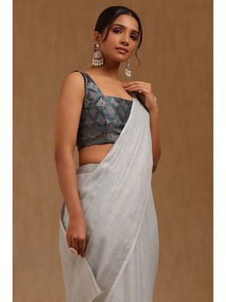Soch - Blue Solid Saree with Unstitched Blouse