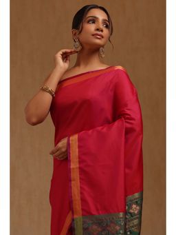 Soch - Pink Woven Saree with Unstitched Blouse