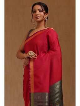 Soch - Pink Woven Saree with Unstitched Blouse