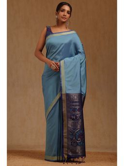 Soch - Blue Woven Saree with Unstitched Blouse