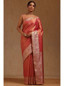 Soch - Peach Woven Saree with Unstitched Blouse