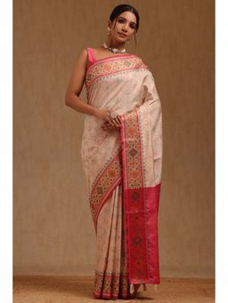 Soch - Cream Woven Saree with Unstitched Blouse
