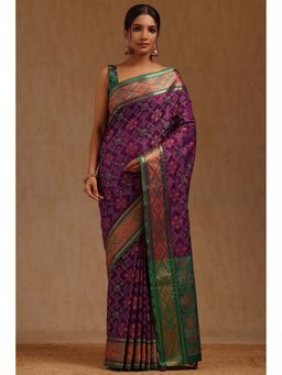 Soch - Purple Printed Saree with Unstitched Blouse