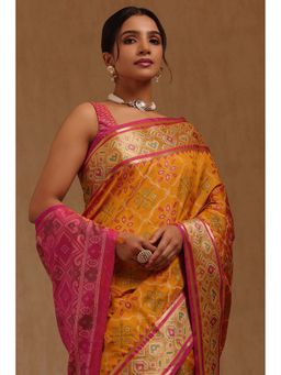 Soch - Mustard Printed Saree with Unstitched Blouse