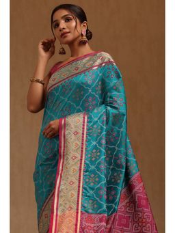 Soch - Blue Printed Saree with Unstitched Blouse