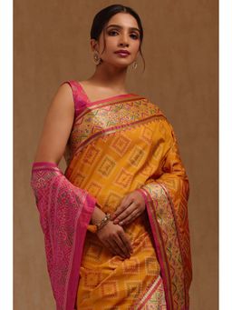Soch - Mustard Woven Saree with Unstitched Blouse