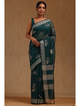 Soch - Green Printed Saree with Unstitched Blouse