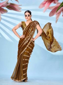 Tikhi Imli - Gold Embellished Saree with Unstitched Blouse