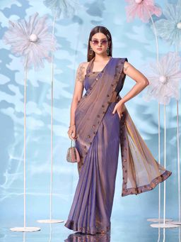 Tikhi Imli - Purple Embellished Saree with Unstitched Blouse