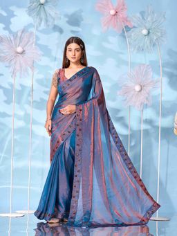 Tikhi Imli - Blue Embellished Saree with Unstitched Blouse