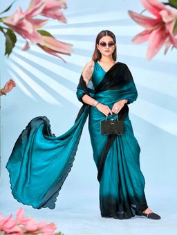 Tikhi Imli - Teal Ombre Saree with Unstitched Blouse