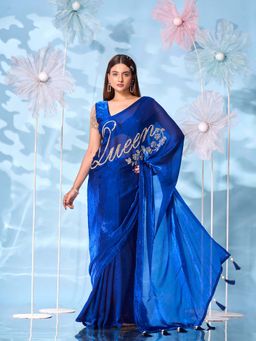 Tikhi Imli - Blue Embellished Saree with Unstitched Blouse