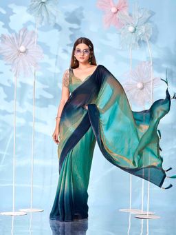 Tikhi Imli - Navy Blue Ombre Saree with Unstitched Blouse