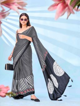Tikhi Imli - Black Printed Saree with Unstitched Blouse