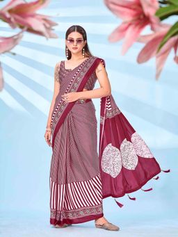 Tikhi Imli - Maroon Printed Saree with Unstitched Blouse