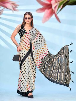 Tikhi Imli - Black Polka Dots Saree with Unstitched Blouse