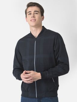 CRIMSOUNE CLUB - Men Navy Blue Checked Bomber Jacket