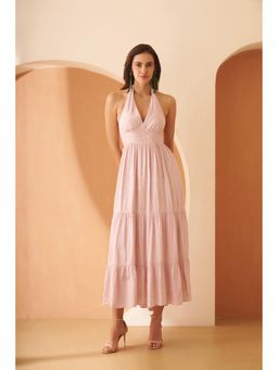AMAGYAA - Peach Halter Neck Midi Dress