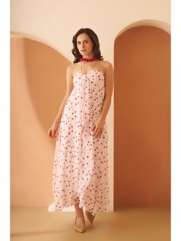 AMAGYAA - Pink Polka Dot Halter Neck Maxi Dress
