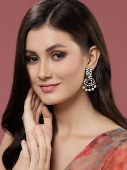 PANASH - Oxidized Silver Toned Mirror Work Drop Earrings