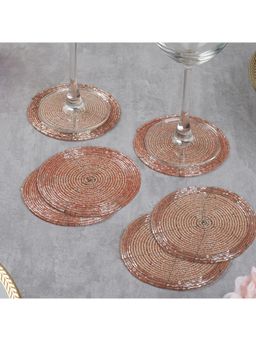 HomeTown - Nora Handmade Beaded Coaster Set Of 6 Dia 10 Cm In Rose Gold Colour