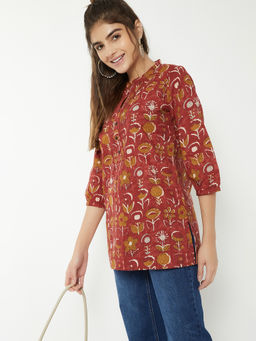 max - Women Orange Printed Straight Kurti