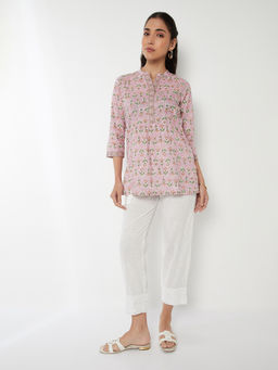 max - Women Pink Floral Print Short Kurti