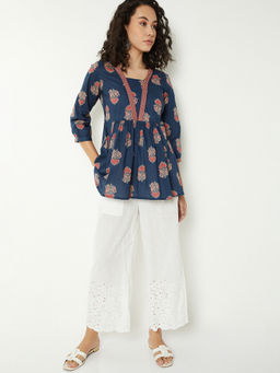 max - Women Blue Floral Print Short Kurti