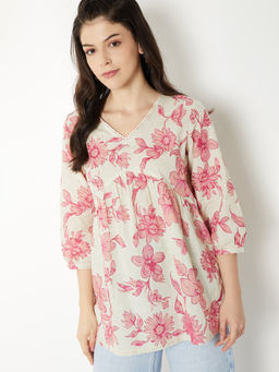 max - Women Pink Floral Print Alia Cut Short Kurti
