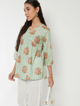 max - Women Green Floral Print Aliya Cut Kurti