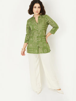 max - Women Green Printed Straight Short Kurti