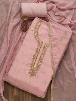 Koskii - Lavender Zariwork Semi Crepe Unstitched Salwar Suit (Set of Three)