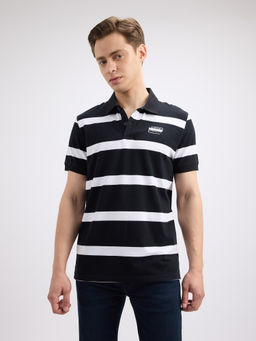 Pepe Jeans - Men's Black Stripe Stretch Polo T-Shirt