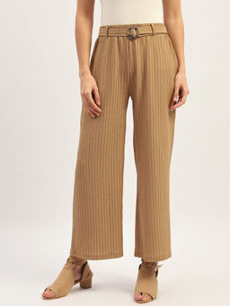 Madame - Waist Belted Straight Fit Brown Trousers (Set of 2)