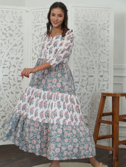 Sooti Syahi - Women White Floral Printed Pure Cotton Dress