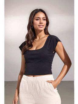 BROOWL - Black Pure Cotton Crop Top