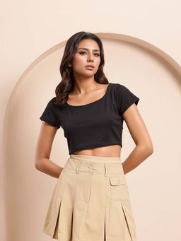 BROOWL - Black Pure Cotton Crop Top
